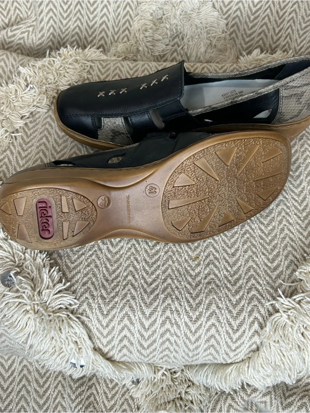 Rieker Navy Slip-On Leather Loafers with Contrast Stitching